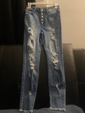 KanCan Distressed High-Rise Button-Fly Women’s Jeans - Light Blue Size 3/25 NWOT